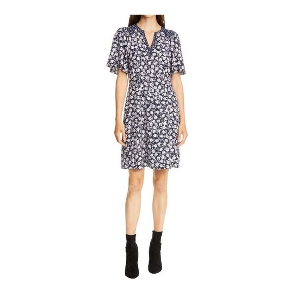 Rebecca Taylor silk blend Floral Print A-Line Dress size 00 NWT in navy comb - Picture 1 of 10